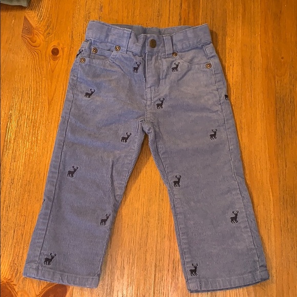 2 Janie & Jack Corduroy pants 18-24 + 2T Reindeer Blue & Solid Gray - Picture 4 of 11